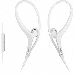 Sony MDR-AS400IP-WHITE Active Series Water Resistant Headphones with Adjustable Earloops and a Serrated Cord to Reduce Tangles