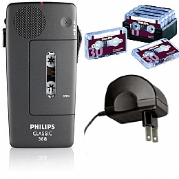 Philips LFH388 Pocket Memo Classic 388 Portable Mini Cassette Recorder with  Power Adapter and 10 Mini-Cassettes