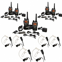 Midland 361946 36-Mile 50-Channel FRS/GMRS Two-Way Radio 3-Pair Bundle with 3-Pair Midland Transparent Security Headsets with PTT/VOX