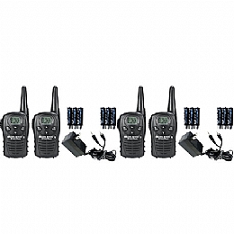 Midland LXT118VPX2 Talkabout FRS/GMRS Two Way Radio with 18 Mile Range and 22 Channels includes Charger & Rechargeable Batteries - 4 Pack