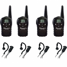 Midland LXT118-AVP-H3 Talkabout FRS/GMRS Two Way Radio with 18 Mile Range and 22 Channels with Wrap Around Ear Headsets- 4 Pack