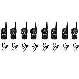 Midland 365946 Talkabout FRS/GMRS Two Way Radio with 18 Mile Range and 22 Channels with Wrap Around Ear Headsets - 8 Pack