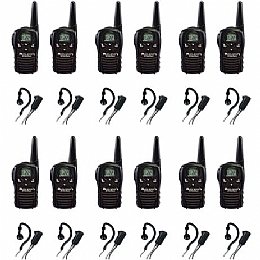 Midland 365947 Talkabout FRS/GMRS Two Way Radio with 18 Mile Range and 22 Channels with Wrap Around Ear Headsets - 12 Pack