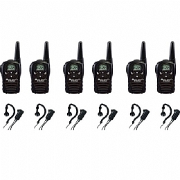Midland 366035 Talkabout FRS/GMRS Two Way Radio with 18 Mile Range and 22 Channels with Wrap Around Ear Headsets- 6 Pack