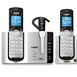 Vtech DS6771-3 DECT 6.0 Link2Cell Expandable Digital Bluetooth Cordless Phones with Caller ID and Digital Answering System - 3 Handset Pack