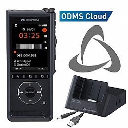 OM System DS-9100CA Professional Dictation Recorder with CR-21 Cradle, F-5AC Power Adapter, and 12 Month Subscription License to ODMS Cloud