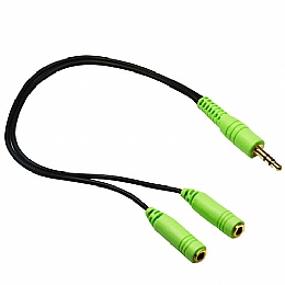 Andrea Communications C73-1027917-1 Y-100 Green Splitter Cable connects two headphones to the computer for simultaneous listening.